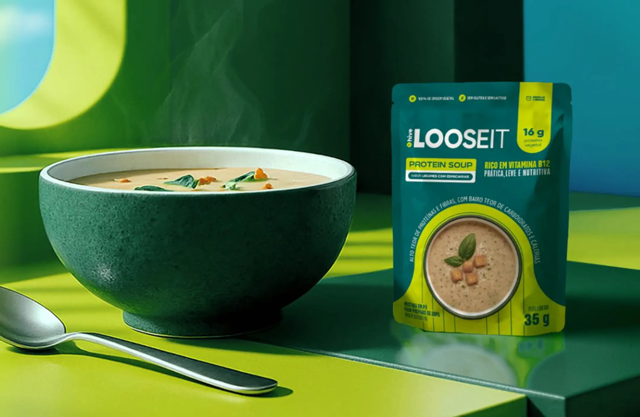Protein Soup (Looseit/Hive) — sopa proteica 100% vegetal em sachê